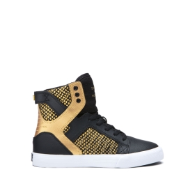 Kids Supra High Top Shoes SKYTOP Black/Gold/Black/white | AU-62508